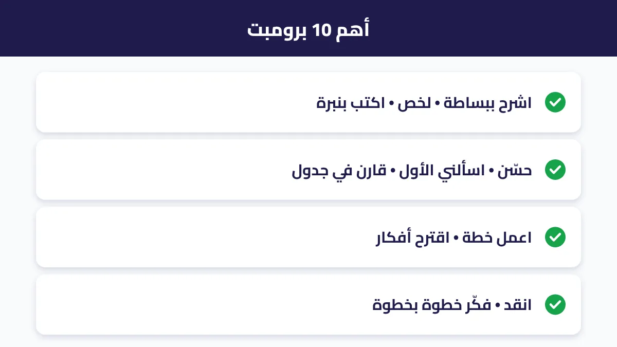 أهم 10 برومبت للاستخدام اليومي مقسمة حسب الهدف
