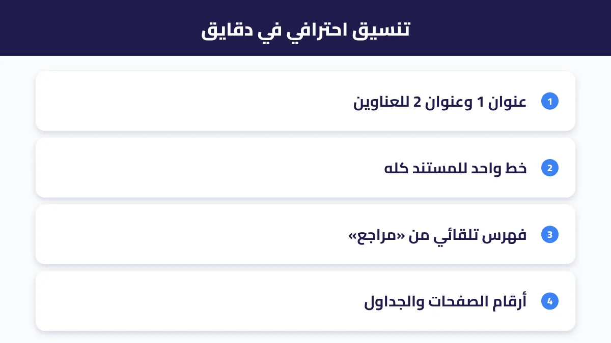 خطوات تنسيق مستند Word: الأنماط والفهرس والجداول والترقيم