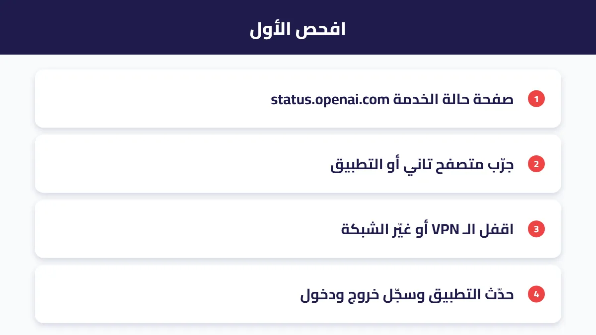 قائمة فحص سريعة قبل حل أي مشكلة في ChatGPT